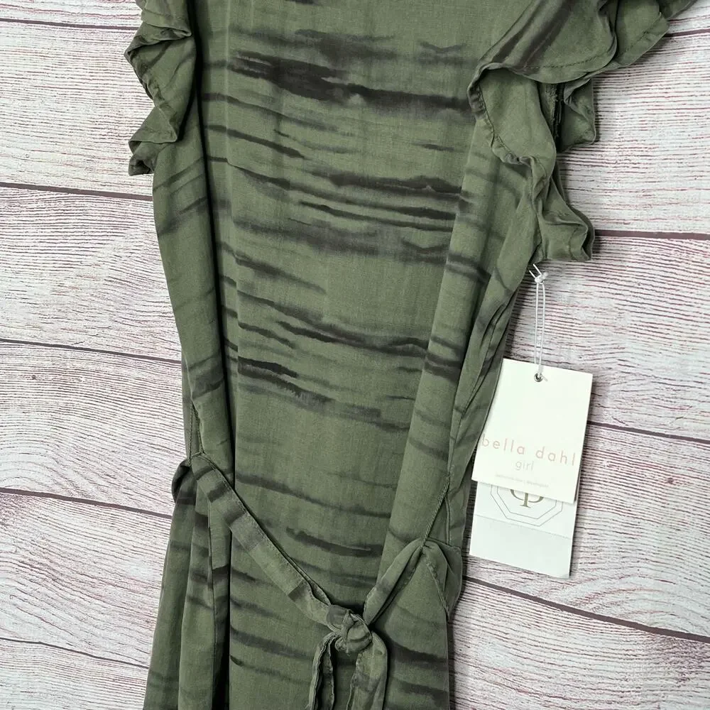 Bella Dahl Girls Flutter Sleeve Ruffle Fernwood Stripe Dress Size 10 New
